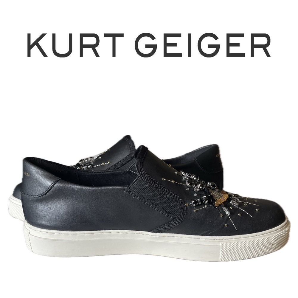 Kurt Geiger Black Leather Slip-On Sneakers with Embellished Evil Eye - Picture 7 of 10